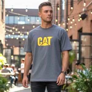 CAT Men's Gray T-Shirt with Yellow Logo